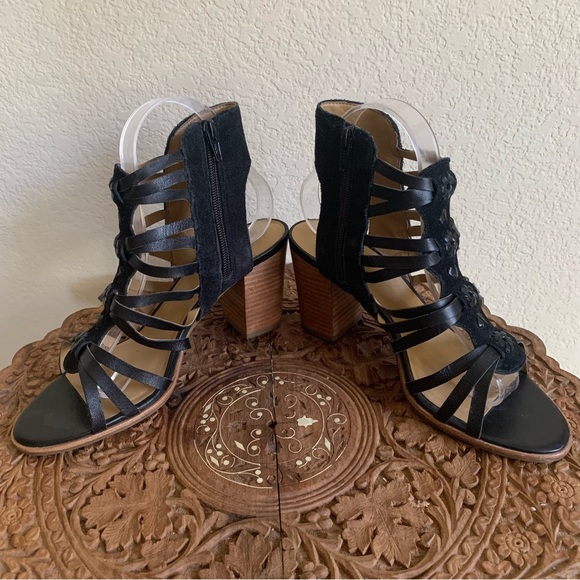 Jack Rogers Black Hadley Caged Leather Sandals Block Heel Open Toe Womens Size 8 - Picture 4 of 9